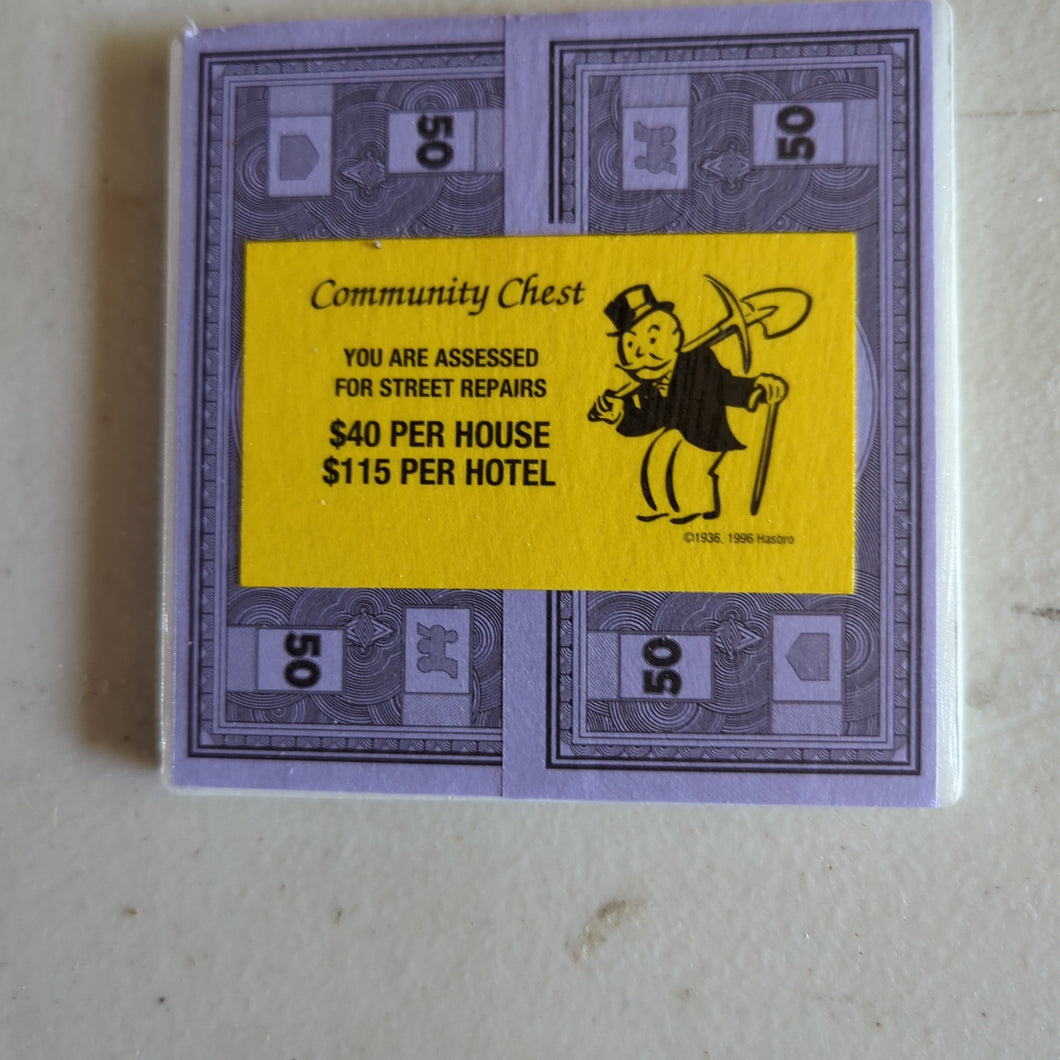 $40 House $115 Hotel Community Chest Monopoly Coaster