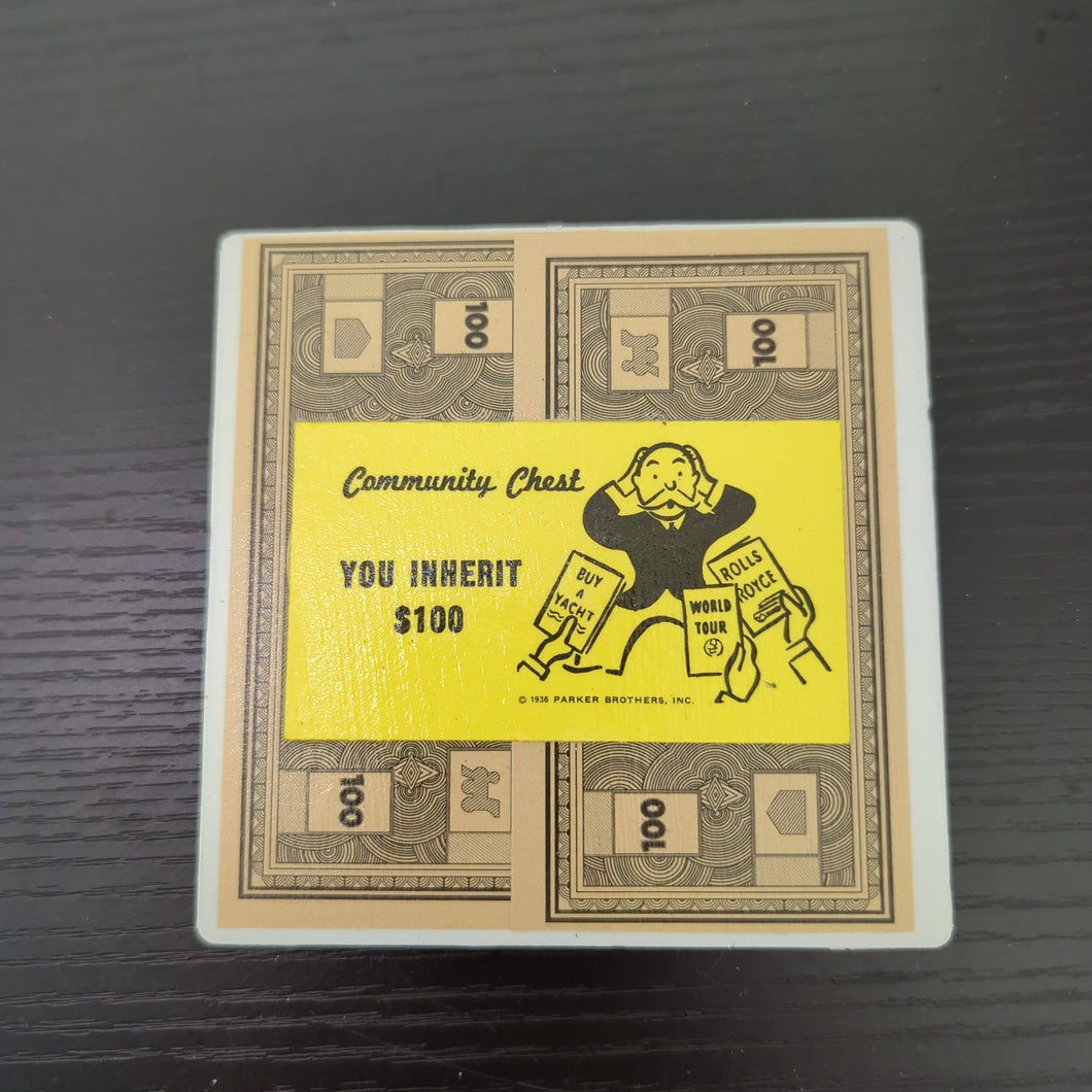 Inherit $100 Community Chest Monopoly Coaster